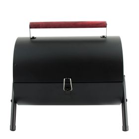 Gibson Home Delwin Carbon Steel Barrel BBQ in Black with Burgundy Wood Handle