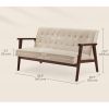 Mid-Century Modern Wood Frame Loveseat Sofa Couch with Beige Seat/Back Cushion