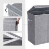 Grey Fabric MDF 2-Compartmant Laundry Hamper Basket with Removeable Cotton Bag