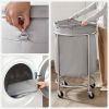 Round 45-Gallon Laundry Basket Hamper with Grey Fabric Bag Steel Frame on Wheels