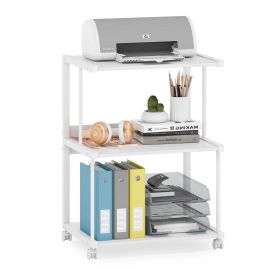 Modern White Metal 3-Shelf Printer Stand Mobile Desk Organizer Cart on Wheels