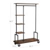 Industrial Metal Pipe Garment Rack with Wood Storage Shelves on Wheels