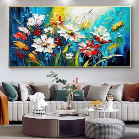 Handmade Oil Painting Canvas Wall Art Decor Original Colorful Blooming Flower painting Abstract Floral Painting for Home Decor - 75X150CM