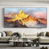 Gold Mountain Oil Painting on Canvas Original Blue Sky Painting Gold Wall Art Abstract Landscape Decor Wall Art Home Decor - 90X120cm