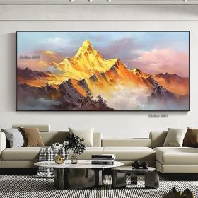 Gold Mountain Oil Painting on Canvas Original Blue Sky Painting Gold Wall Art Abstract Landscape Decor Wall Art Home Decor - 40X80cm