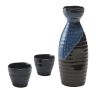 3-Piece Traditional Ceramic Japanese Sake Set Sake Cup Wine Cup Set, Black Blue - Default