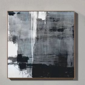 100% Handmade Abstract Oil Painting Wall Art Modern Minimalist Black and White Picture Canvas Home Decor For Living No Frame - 90x90cm