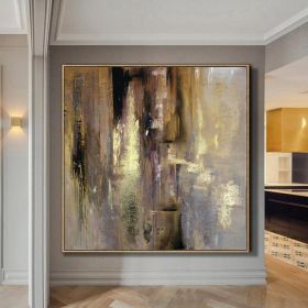 Large Original Hand Painted Abstract Modern Golden Oil Paintings On Canvas Wall Art Entryway Living Room Home Decor No Frame - 60x60cm