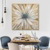 Abstract Golden White Flowers Hand Painted Oil Painting On Canvas Art Wall Pictures Painting For Living Room Home Decor Gift - 90x90cm