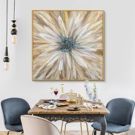 Abstract Golden White Flowers Hand Painted Oil Painting On Canvas Art Wall Pictures Painting For Living Room Home Decor Gift - 90x90cm