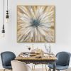 Abstract Golden White Flowers Hand Painted Oil Painting On Canvas Art Wall Pictures Painting For Living Room Home Decor Gift - 60x60cm