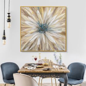 Abstract Golden White Flowers Hand Painted Oil Painting On Canvas Art Wall Pictures Painting For Living Room Home Decor Gift - 100x100cm