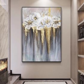 Foil golden flowers hand painted oil painting on canvas abstract large painting wall picture for home office decor - 100x150cm