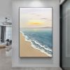 Hand painted oil painting sunrise seascape sailboat home decoration wall art canvas hanging painting - 90x120cm