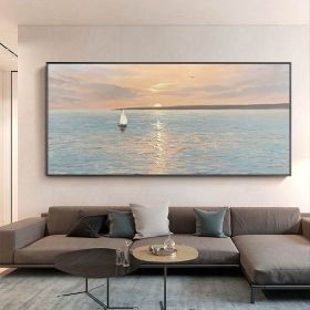 Artist Handpainted Modern Canvas Oil Painting Interior Home Decoration Painting Morning Sea Art Painting Rimless - 50x100cm