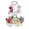 2 Tier Serving Tray Round Farmhouse Kitchen Table Tray Stand Food Fruits Cupcake Display Coffee Countertop Tray - White