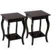 Set of 2 Side Table End Table Night Stand with Shelf - Brown