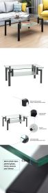 Rectangle Black Glass Coffee Table, Clear Coffee Table, Modern Side Center Tables for Living Room, Living Room Furniture