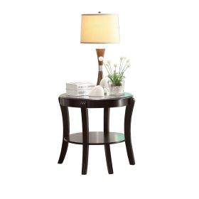 Rich Espresso Finish 1pc End Table with Glass Inserted Top Curve Legs Lower Shelf Stylish Living Room Furniture