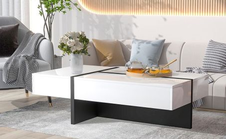 ON-TREND Contemporary Rectangle Design Living Room Furniture, Modern High Gloss Surface Cocktail Table, Center Table for Sofa or Upholstered Chairs