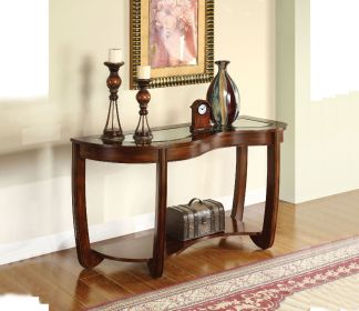 Dark Cherry 1pc Sofa Table Open Bottom Shelf Glass Insert Top Cocktail Table Living Room Furniture