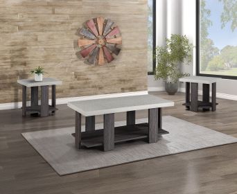 Gray 3-Piece Cocktail Set Wooden Table Top Coffee Table and Two Matching End Tables Living Room Wooden Furniture