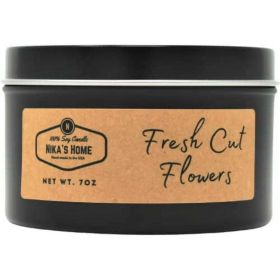 Nika's Home Fresh Cut Flowers 7oz Black Tin Soy Candle - Strong Scented and Long Lasting - Nika's