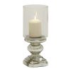 DecMode Silver Glass Handmade Turned Style Pillar Hurricane Lamp with Faux Mercury Glass Finish - DecMode