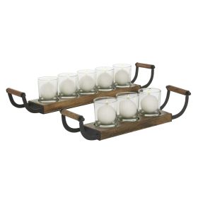 DecMode 8 Holder Brown Wood Tealight Candelabra, Set of 2 - DecMode