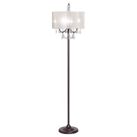 Elegant Sheer Shade Floor Lamp w/ Hanging Crystal LED Bulbs - Brown