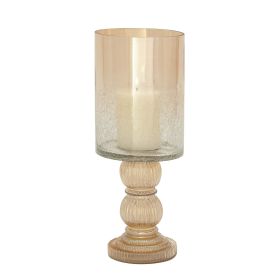 DecMode Gold Glass Handmade Turned Style Pillar Hurricane Lamp with Faux Mercury Glass Finish - DecMode