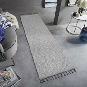 NAAR Guros Collection 2X8 White /Geometric Indoor/Outdoor Area Rug - as Pic