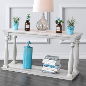 Rustic Style Antique White 1pc SOFA TABLE Open Bottom Shelf Plank Style Table Top Living Room Furniture