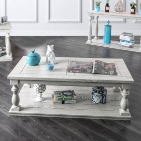 Rustic Style Antique White 1pc COFFEE TABLE Open Bottom Shelf Plank Style Table Top Living Room Furniture