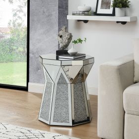 Drum style coffee table with mirror crystal inlay, polygonal silver decorative table, modern design luxury modern furniture