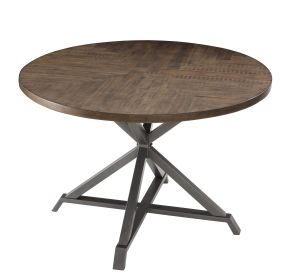 Industrial Style Round Dining Table 1pc Burnished Brown finish and gray metal finish Rustic Style Dining Kitchen Furniture