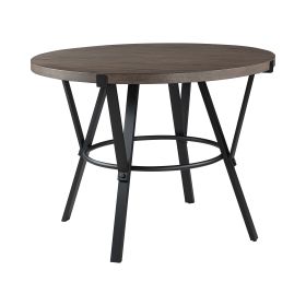 Brown Wood Finish Round Counter Height Table 1pc Black Metal Frame Rustic Style Dining Kitchen Furniture