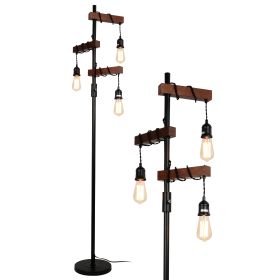 Farmhouse Tree Floor Lamp;  68 Inch 3 Lights Wood Standing Lamp - Black