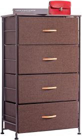 Fabric 4 Drawers Storage Organizer Unit Easy Assembly;  Vertical Dresser Storage Tower for Closet;  Bedroom;  Entryway;  Brown - Brown