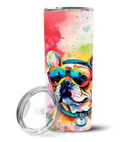 French Bulldog Hippie Dawg Stainless Steel Skinny Tumbler Vacuum Double Walled Reusable Insulated Tumbler Travel Cup for Coffee Cocktails Gift with Li