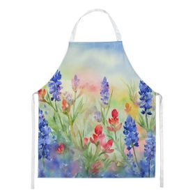 Texas Bluebonnets in Watercolor Apron Cooking Kitchen Server Baking Crafts Gardening for Adult Women Men, Unisex, Large, Multicolor