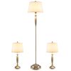 3-Piece Modern Nickel Finish Lamp Set - Silver