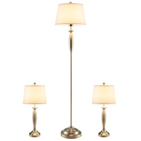 3-Piece Modern Nickel Finish Lamp Set - Silver