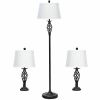 2 Table Lamps 1 Floor Lamp Set with Fabric Shades - Black & White