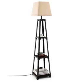 Trapezoidal Designed Floor Lamp with 3 Tiered Storage Shelf - Brown