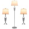 3 Piece Lamp with Set Modern Floor Lamp and 2 Table Lamps - Silver