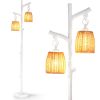 2 Light Tree Trunk Lamps with Wicker Shade - White