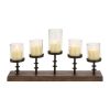 DecMode 5 Holder Brown Mango Wood Handmade Pillar Candelabra with Wood Base - DecMode