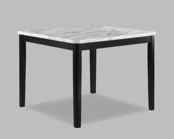 1pc Transitional Counter-Height Dining Table Square Faux White Marble Table Top Black Base Wooden Stone Dining Room Furniture