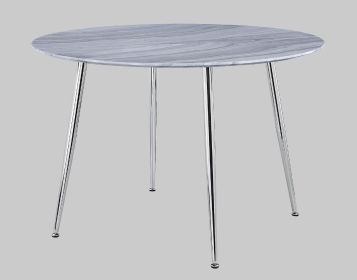 1pc Contemporary Style Stannard Height Round Dining Table Faux Marble Top Metal Leg Dining Room Solid Wood Wooden Furniture Gray